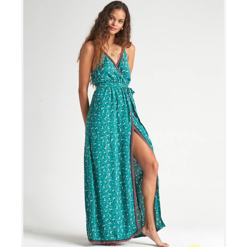 Billabong Soft Seas Sleeveless Printed Maxi Dress Size Med green